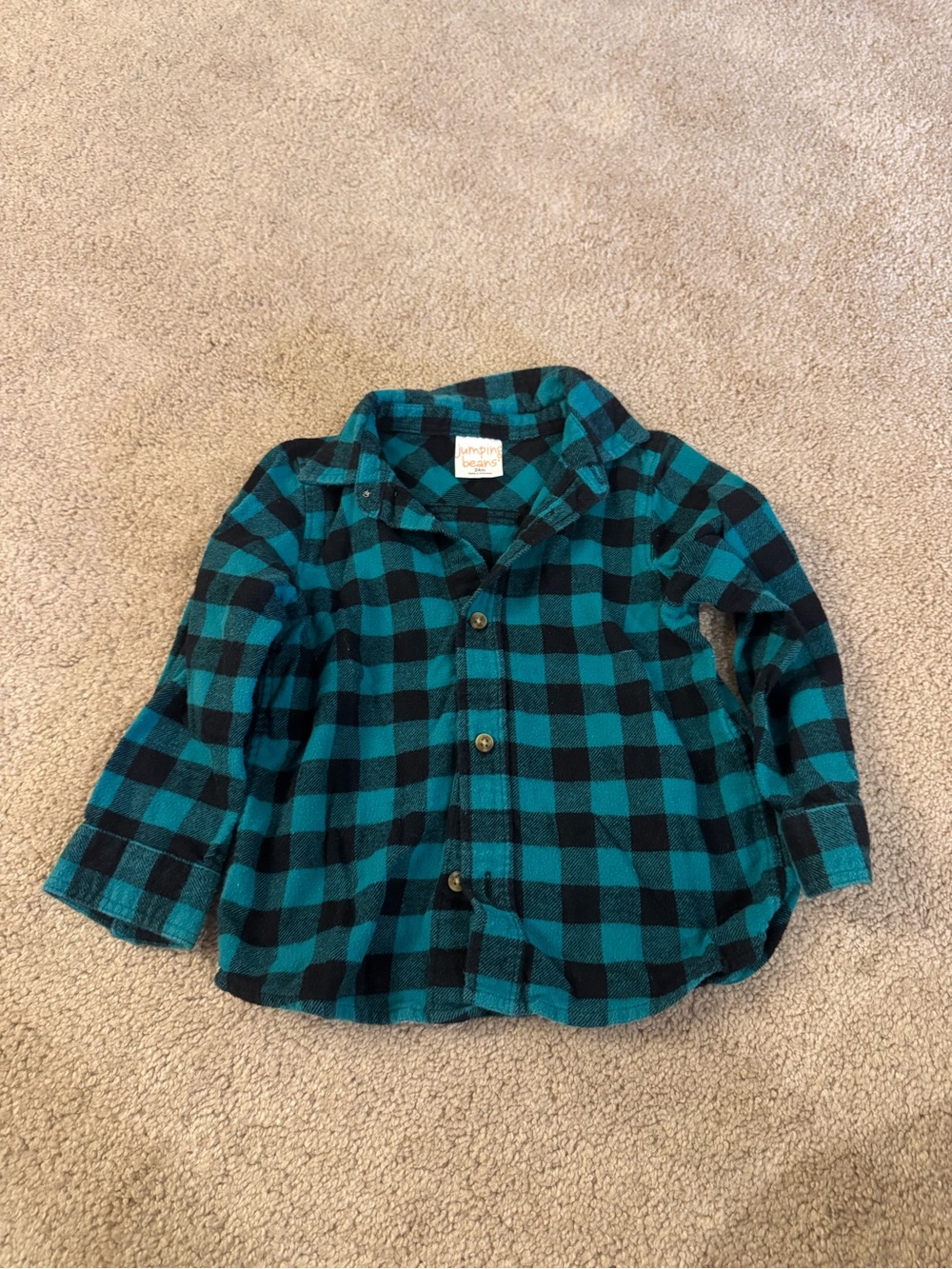 Jumping Beans Toddler Boys Teal and Black Plaid Button-Down Shirt Size 24 Months